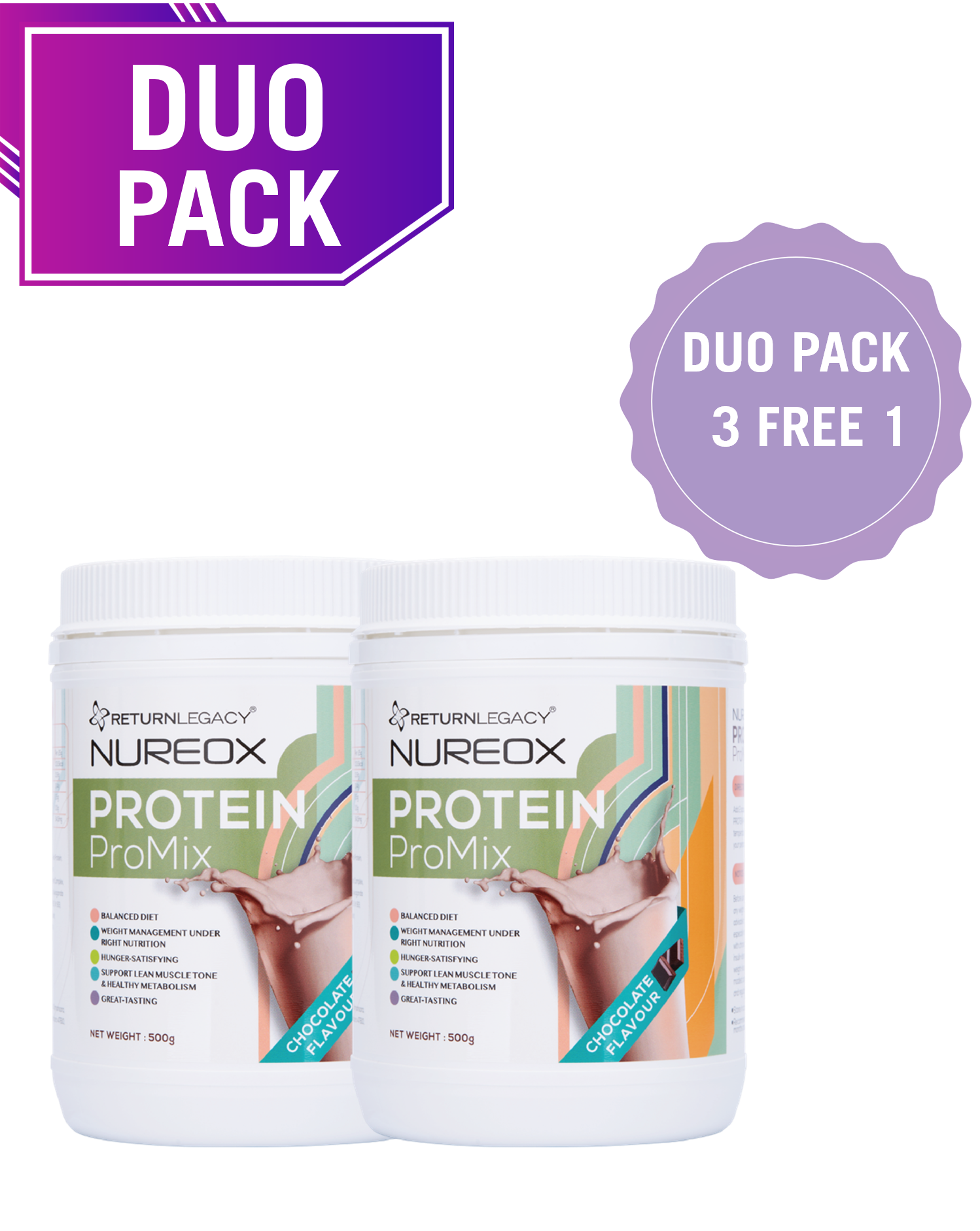 NUREOX Protein Promix Chocolate (3 DUO PACK Free 1 DUO PACK)